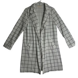 Melloday Women's Open Front Window Pane Trench Coat White Check Size M